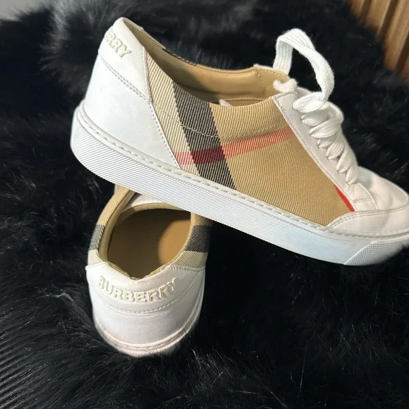 Burberry White and Tan Check Sneakers - Picture 1 of 5